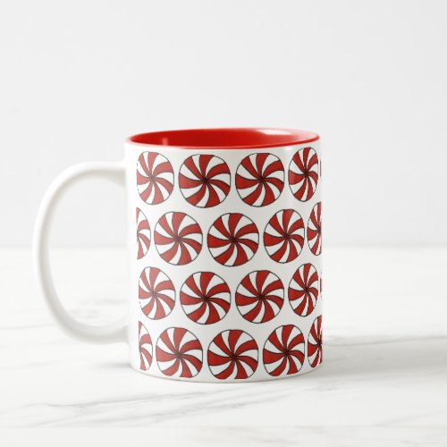 Red White Peppermint Candy Mint Holiday Christmas Two_Tone Coffee Mug