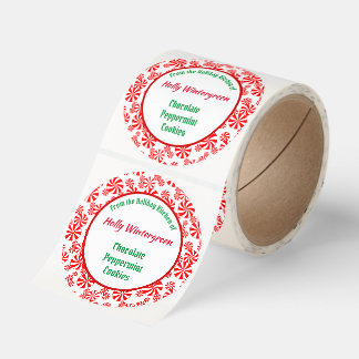 Red White Peppermint Candy Pattern Editable Classic Round Sticker