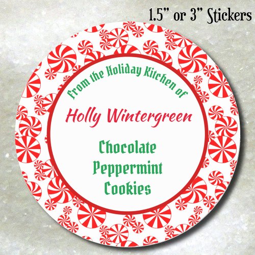 Red White Peppermint Candy Pattern Editable Classic Round Sticker