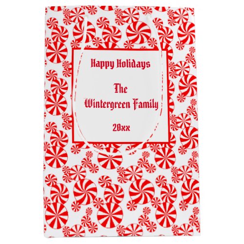 Red White Peppermint Candy Pattern Editable Medium Gift Bag