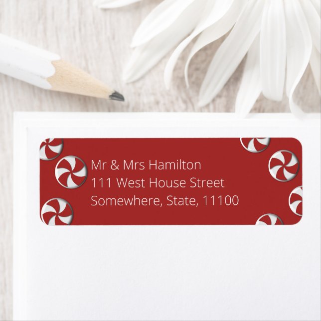 Red & White Peppermint Candy Return Address Label (Insitu)