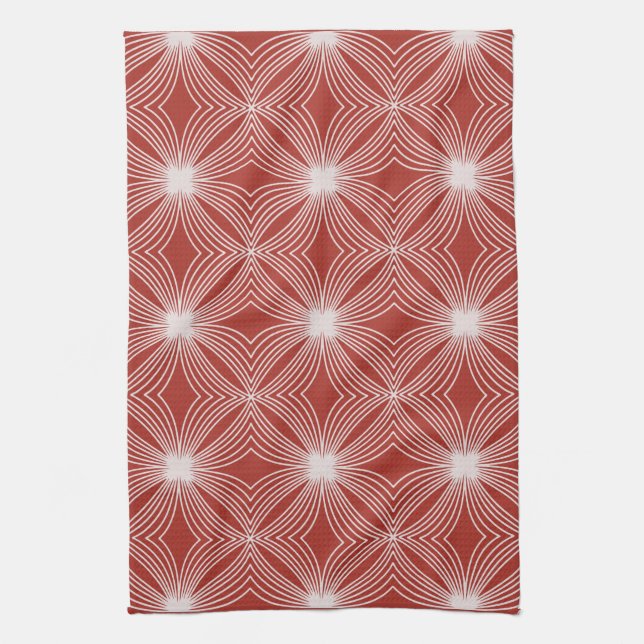 Red White peppermint candy starburst Festive Kitchen Towel (Vertical)