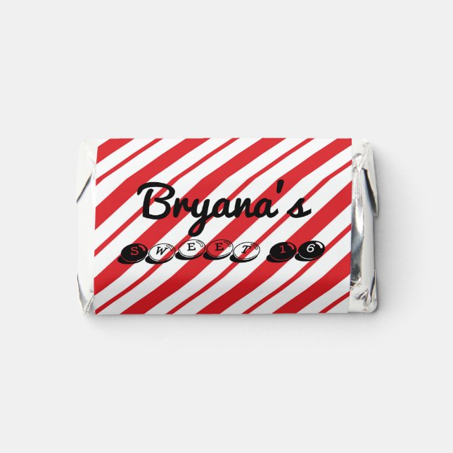 Red White Peppermint Candy Stripe Candyland Party  Hershey's Miniatures (Front)