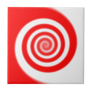 Red & White Peppermint Candy Swirl Ceramic Tile