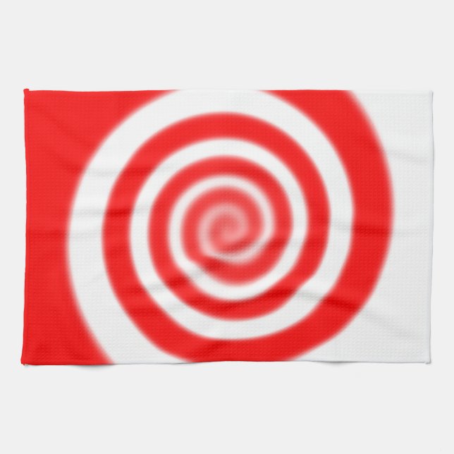 Red & White Peppermint Candy Swirl Kitchen Towel (Horizontal)