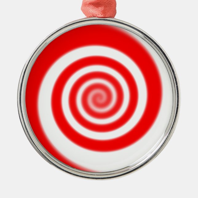 Red & White Peppermint Candy Swirl Metal Ornament (Front)
