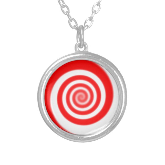 Red & White Peppermint Candy Swirl Silver Plated Necklace (Front)