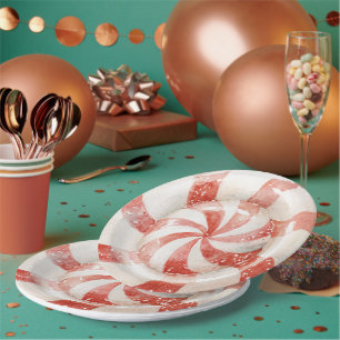 Red White Peppermint Christmas Candy Paper Plates