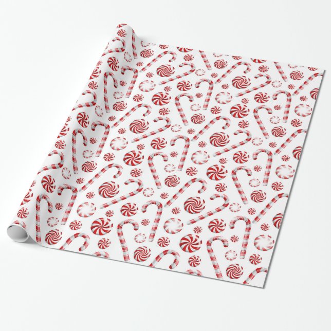 Red White Peppermint Christmas Wrapping Paper (Unrolled)