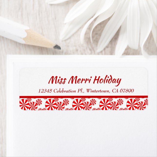 Red White Peppermint Editable Return Address Label (Insitu)