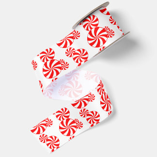 Red White Peppermint Holiday Pattern 3" Satin Ribbon