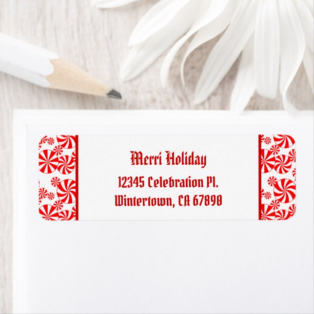 Red White Peppermint Pattern Custom Return Address Label (Insitu)