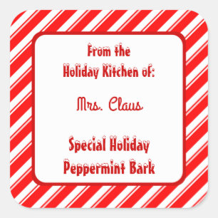 Red White Peppermint Stripe Custom Holiday Baking Square Sticker