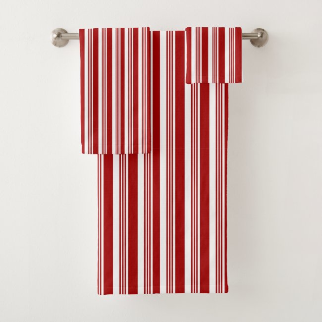 Red White Peppermint Stripe Design Bath Towel Set