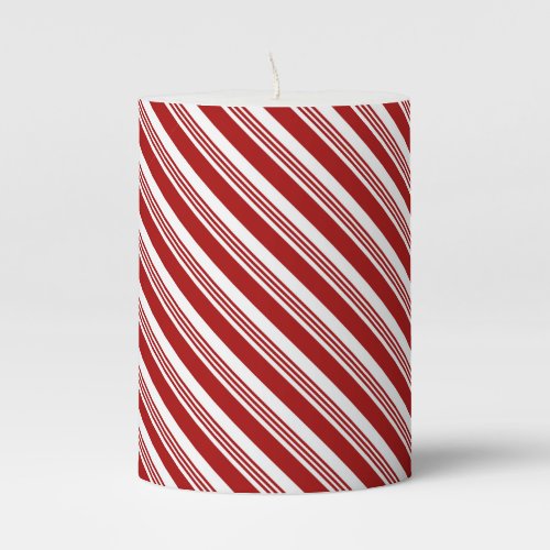 Red White Peppermint Stripe Design Pillar Candle