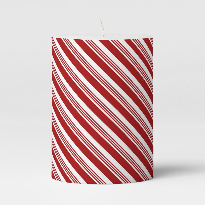 Red White Peppermint Stripe Design Pillar Candle | Zazzle