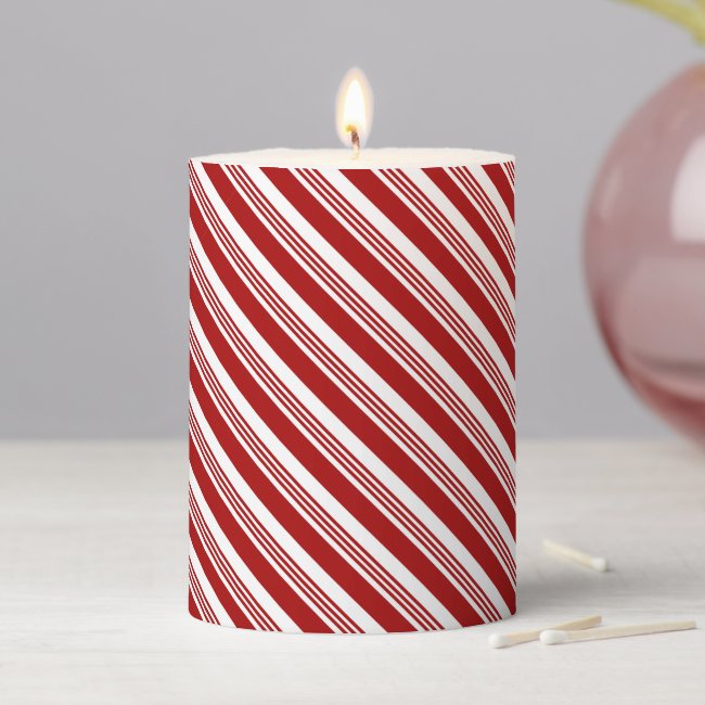 Red White Peppermint Stripe Design Pillar Candle