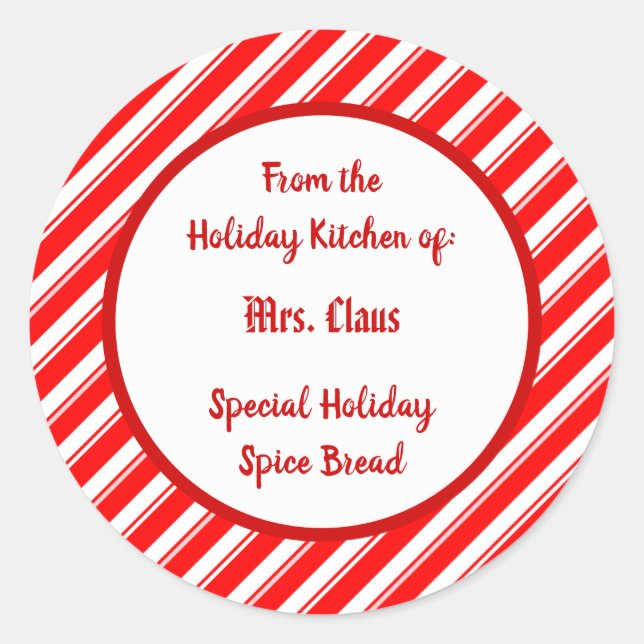 Red White Peppermint Striped Custom Baking Sticker (Front)