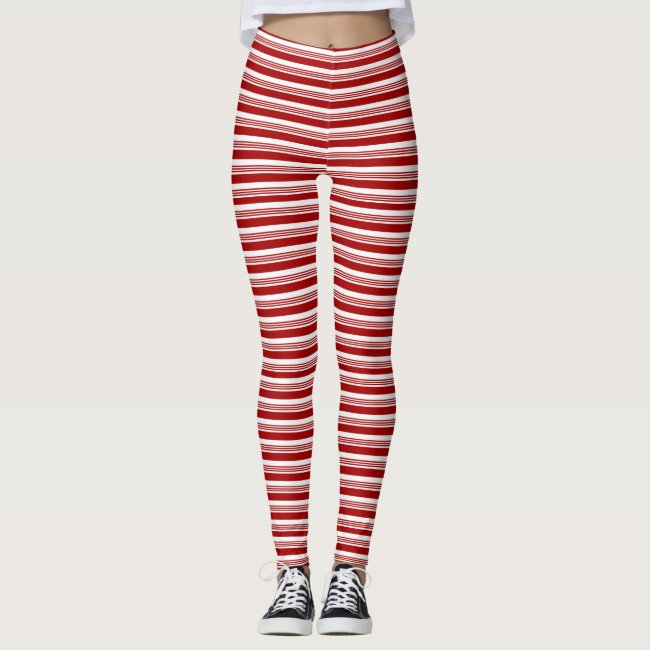 Red White Peppermint Stripes Print Leggings