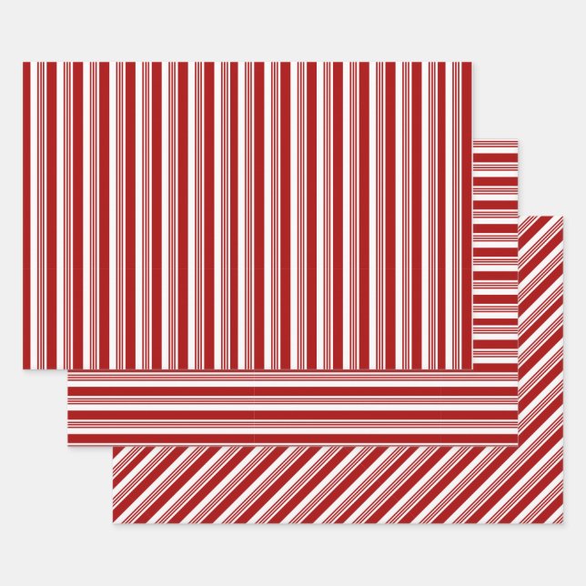 Red White Peppermint Stripes Wrapping Paper Sets (Set)
