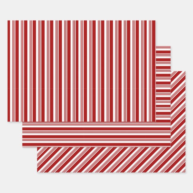 Red White Peppermint Stripes Wrapping Paper Sets