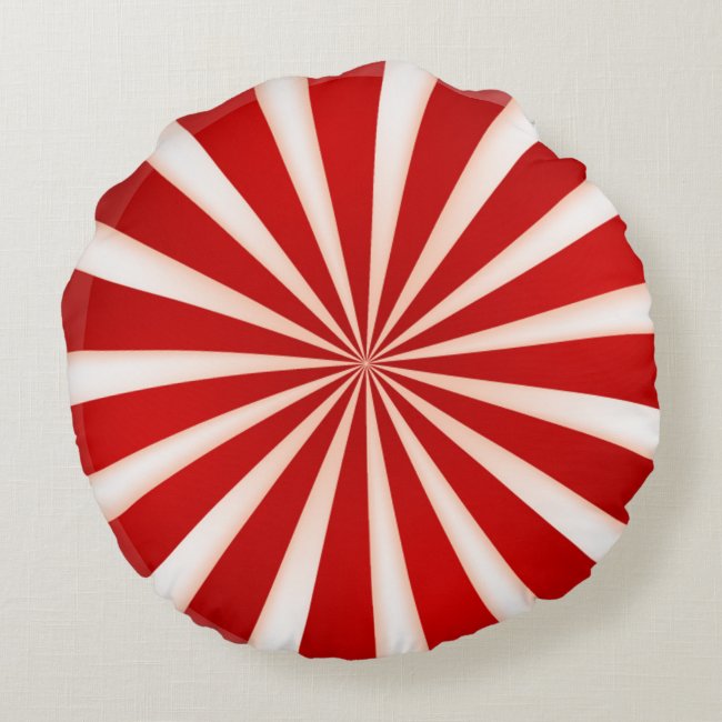 Red White Peppermint Swirl Design Round Pillow
