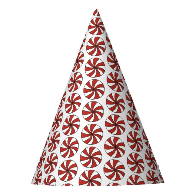 Red White Peppermint Swirl Mint Candy Christmas Party Hat (Front)