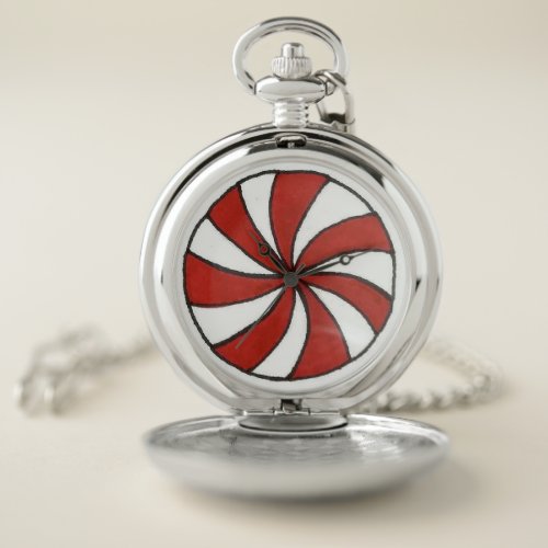 Red White Peppermint Swirl Mint Candy Christmas Pocket Watch