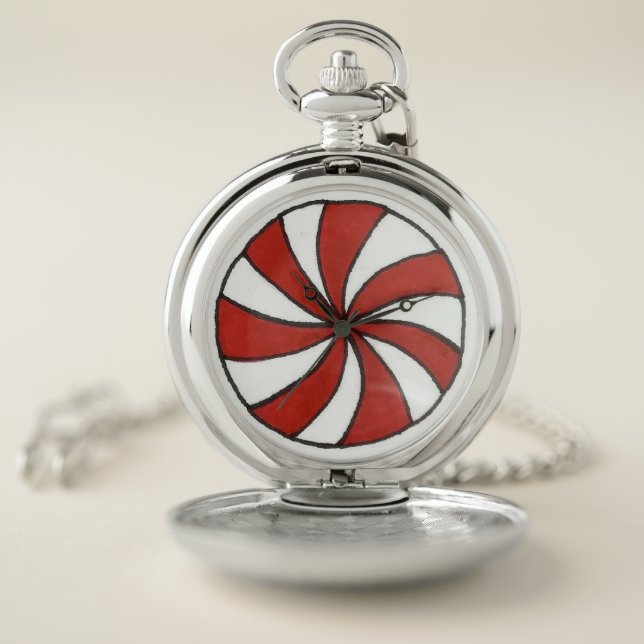 Red White Peppermint Swirl Mint Candy Christmas Pocket Watch (Inside)