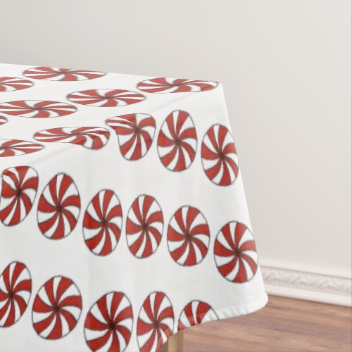 Red White Peppermint Swirl Mint Candy Christmas Tablecloth