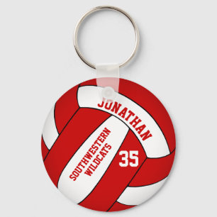 red white personalized boys volleyball keychain