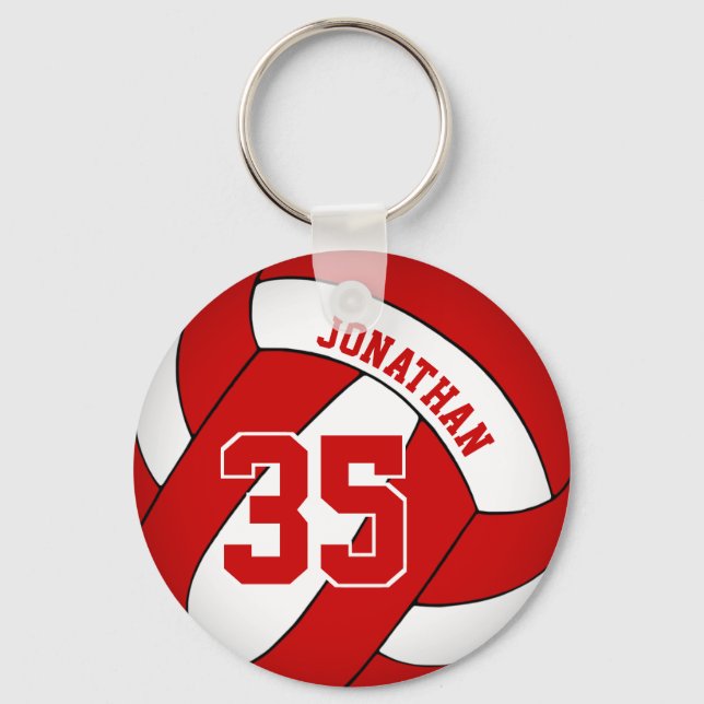 red white personalized boys' volleyball keychain (Front)
