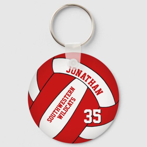 red white personalized boys volleyball keychain