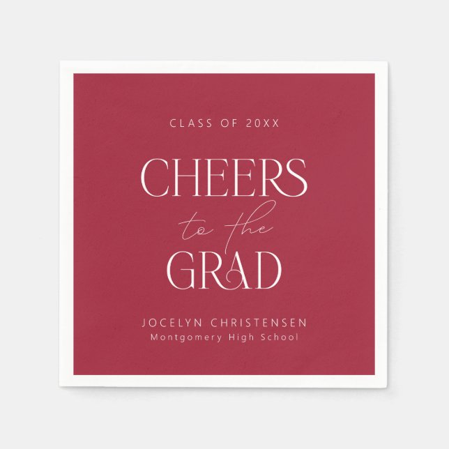Red White Personalized Cheers Grad Party Napkins (Front)