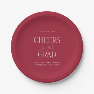 Red White Personalized Cheers Grad Party Paper Plates
