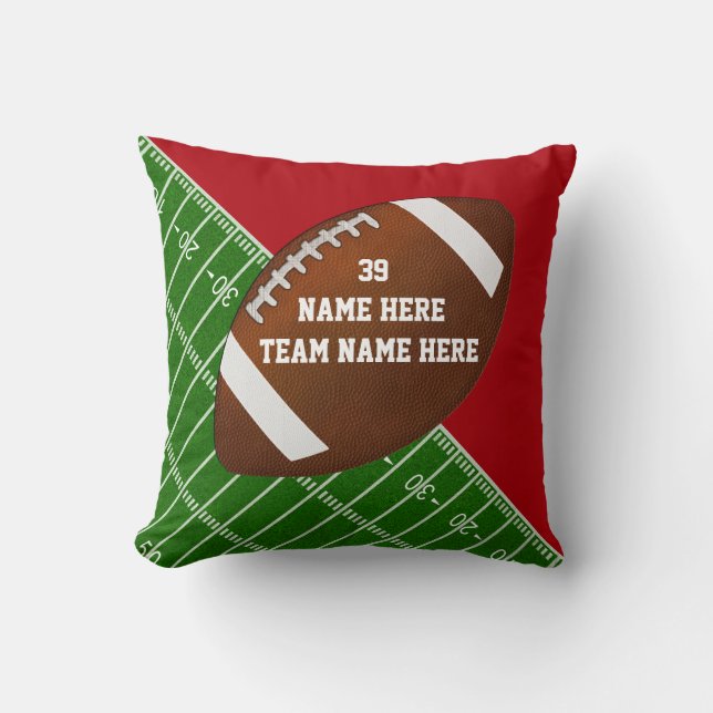 Red, White Personalized Football Team Gift Ideas Throw Pillow (Front)