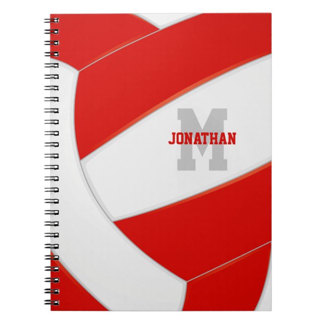 red white personalized girls boys volleyball notebook (Front)