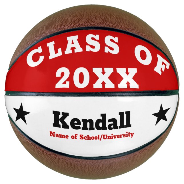 Red White Personalized Graduation Basketball (Front)