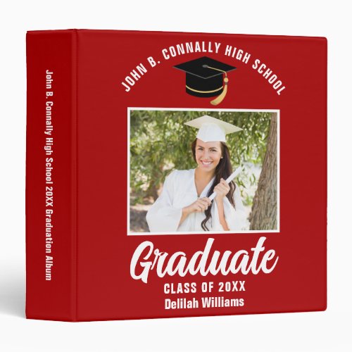 Red White Personalized Graduation Photo Album 3 Ring Binder