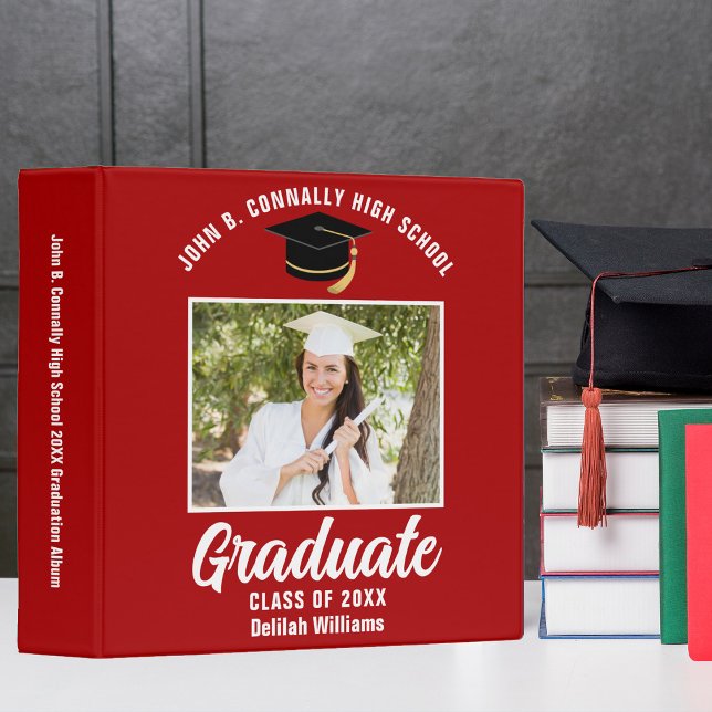 Red White Personalized Graduation Photo Album 3 Ring Binder (Creator Uploaded)