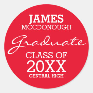 Red & White Personalized Graduation Stickers