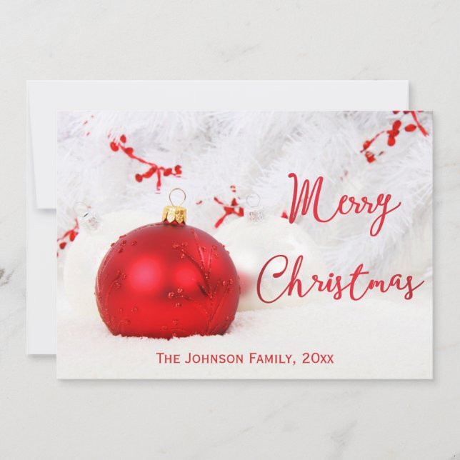 Red White Personalized Merry Christmas Cards (Front)