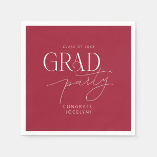Red White Personalized Minimalist Grad Party Napkins