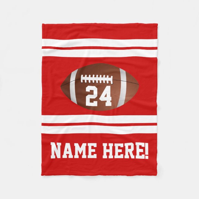 Red White Personalized Name Team Colors Football Fleece Blanket (Front)