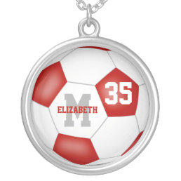 red white personalized soccer silver plated necklace