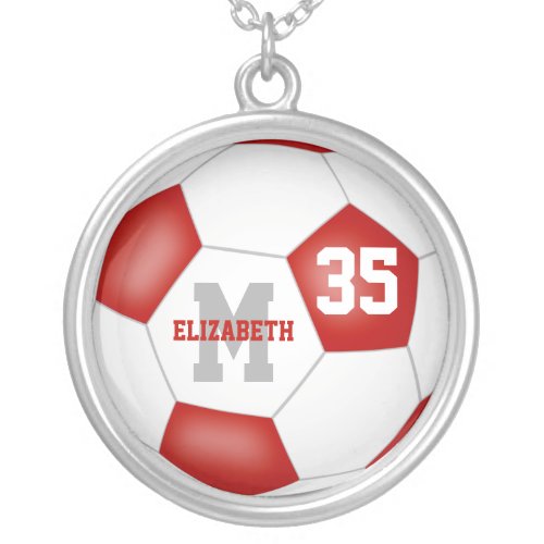 red white personalized soccer silver plated necklace