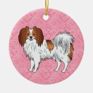 Red White Phalène On Pink Hearts Pet Memorial Ceramic Ornament