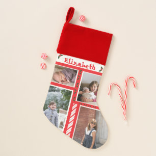 Red & White Photo Candy Cane Christmas Stocking