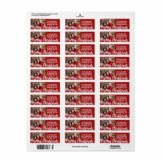 Red White Photo Christmas Return Address Labels