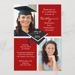 Red & White Photo Graduation Invitation